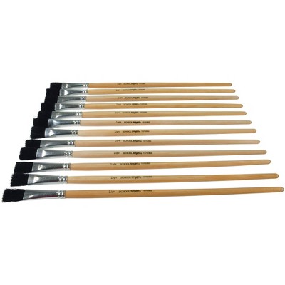 School Smart Black Bristle Paint Brushes, Long Handle, 1/2 Inch, Set of 12