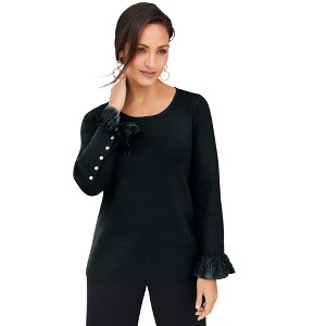 Jessica London Women's Plus Size Lace Cuff Pullover - 1 of 4