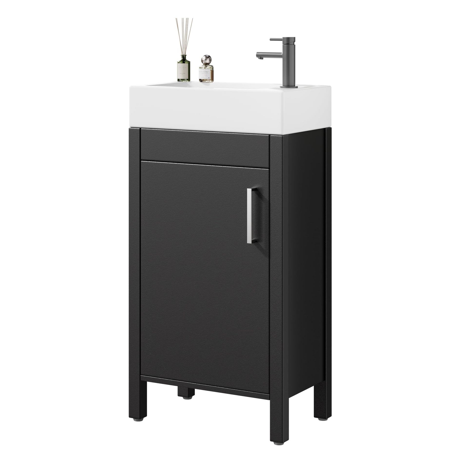 16" Freestanding Bathroom Vanity Sink -  Single Storage Cabinet with Soft-Close Door & Integral Top for Small Spaces