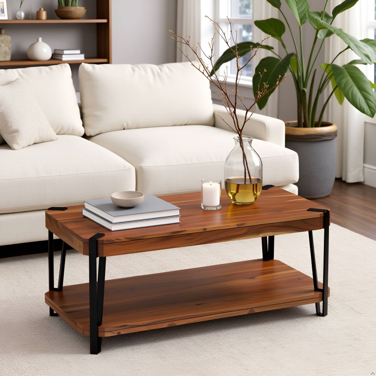 Alaterre Furniture Ryegate Live Edge Solid Wood Coffee Table Metal and Wood - thumbnail 5