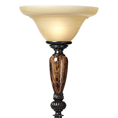 Bronze Faux Marble Alabaster Glass Torchiere Floor Lamp