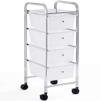 Yaheetech 4 Drawers Rolling Storage Cart Metal Frame Plastic Drawers for Office Home Study,White