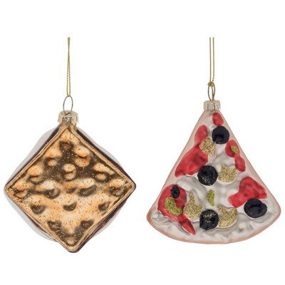 Transpac Glass Pizza/Smore Ornament Set of 2 Christmas Home Decorations