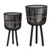Sagebrook Home 19"/23" Set of 2 Bamboo Wood Planters on Stands, Indoor Outdoor, Black, Tri-Footed Wicker Bamboo Planters Baskets for Garden, Patio, - 2 of 4