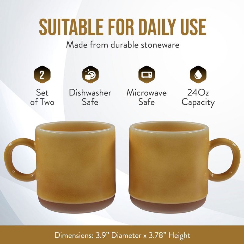 American Atelier Stoneware Mugs w/ Terra Cotta Bottom, Set of 2, 4-Inch Cup for Coffee, Tea, Latte, and Hot Chocolate, Dishwasher and Microwave Safe, 2 of 8