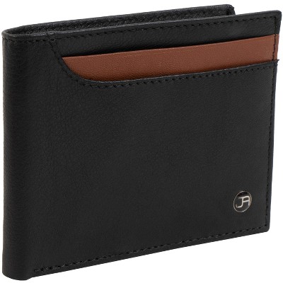 Jack Abrahams - Jack Abrahams Goat Nappa Leather Bi-Fold Top Front Wallet Black/Cognac