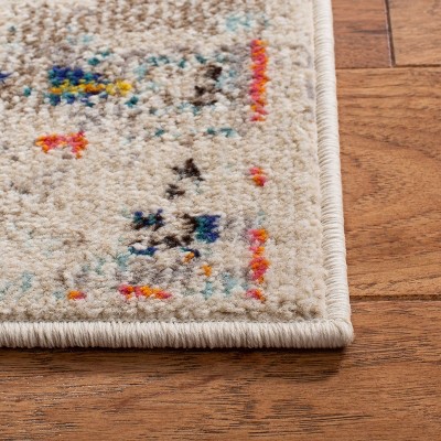 Cream and Blue Vintage Distressed Synthetic Area Rug