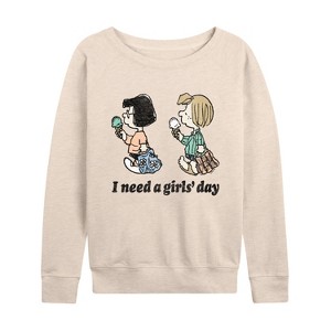 Women's - Peanuts - I Need A Girls Day Lightweight French Terry Wide Neck Long Sleeve Shirt - 1 of 4