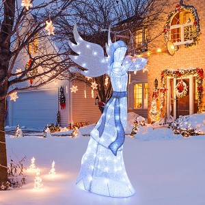 Costway 5 ft Christmas Angel Outdoor Pre Lit Angel with Trumpet Halo Wings 100 LED Lights