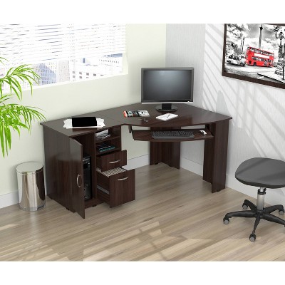 Espresso Wengue L-Shaped Corner Workstation with Drawers & CPU Storage