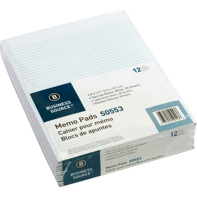 Business Source Memorandum pads 8-1/2"x11" Narrow Ruled 50 Shts/PD White 50553