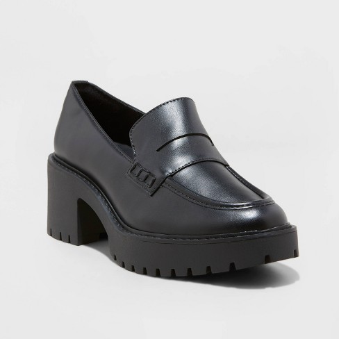 Womens black sale loafers with heel