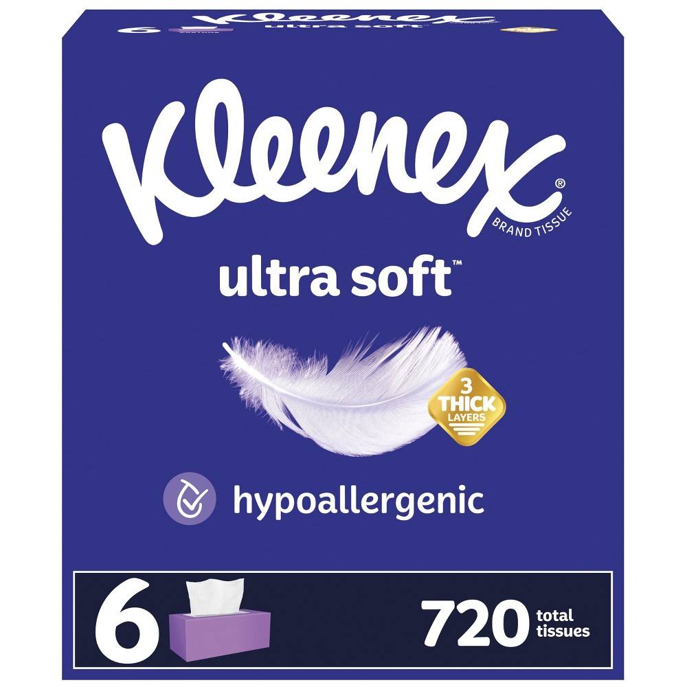 Kleenex Ultra Soft Facial Tissues  6 Flat Boxes  120 White Tissues per Box  3-Ply