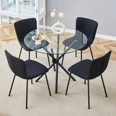 ModernLuxe 5 Piece Round Dining Table Set for 4, Glass Dining Set, Minimalist Saving Breakfast Nook Table Set, Black/White/Brown/Light Gray