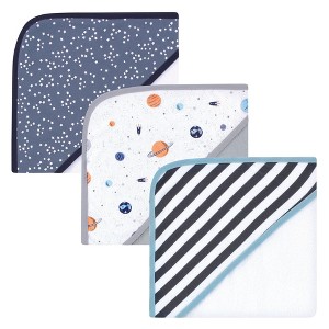 Hudson Baby Infant Boy Cotton Rich Hooded Towels, Space, One Size - 1 of 1