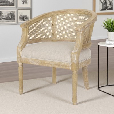 25.5" Fabric Cane Webbing French Country Accent Chair with Curved Back