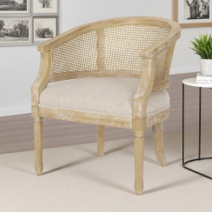 25.5" Fabric Cane Webbing French Country Accent Chair with Curved Back - 1 of 4