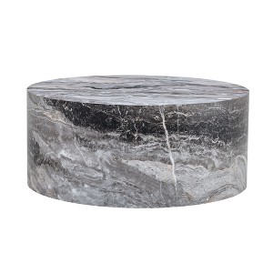 FURNIinspire Coffee Tables Gray Marble Textured Cylinder Coffee Table with Stone Finish Large Size for Living Room, Gray, 27.5"*27.5"*12" - 1 of 4