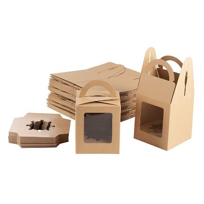Juvale 50 Pack Kraft Paper Cupcake Carrier Box Individual, Pastry Box Take Out Container with Window & Insert
