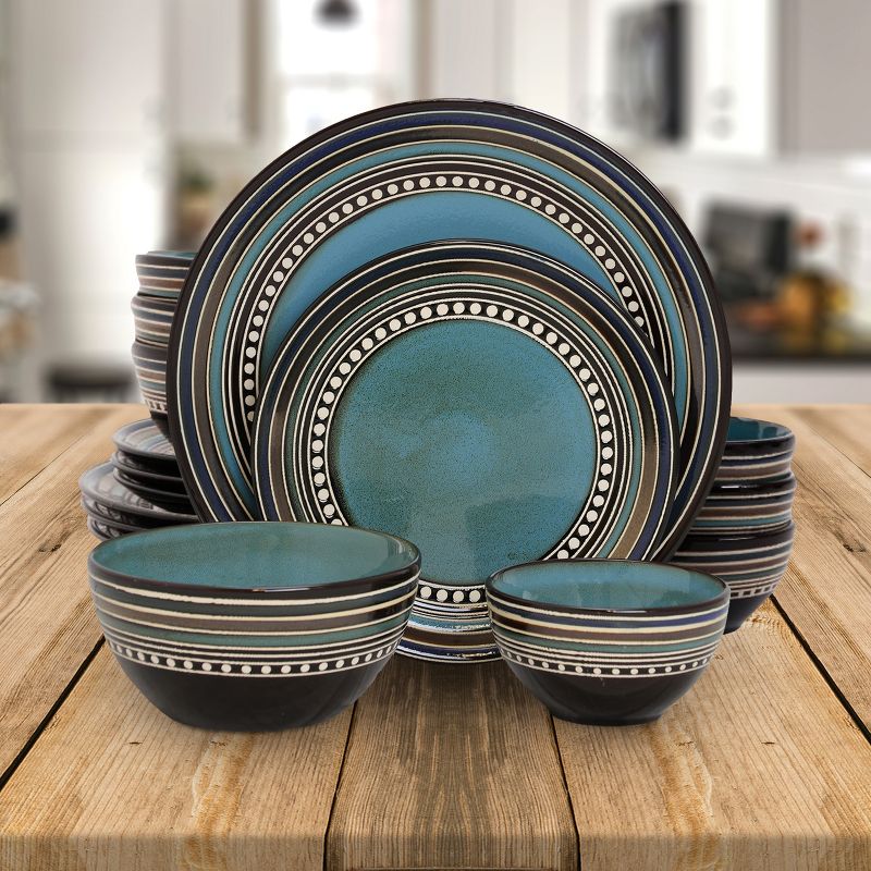 Gibson 16 Piece Double Bowl Dinnerware Set - Blue, 2 of 7