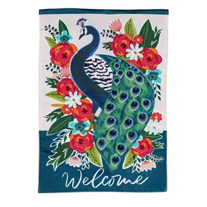 Evergreen Floral Peacock Garden Linen Flag 12.5 x 18 Inches Indoor Outdoor Decor - 1 of 4