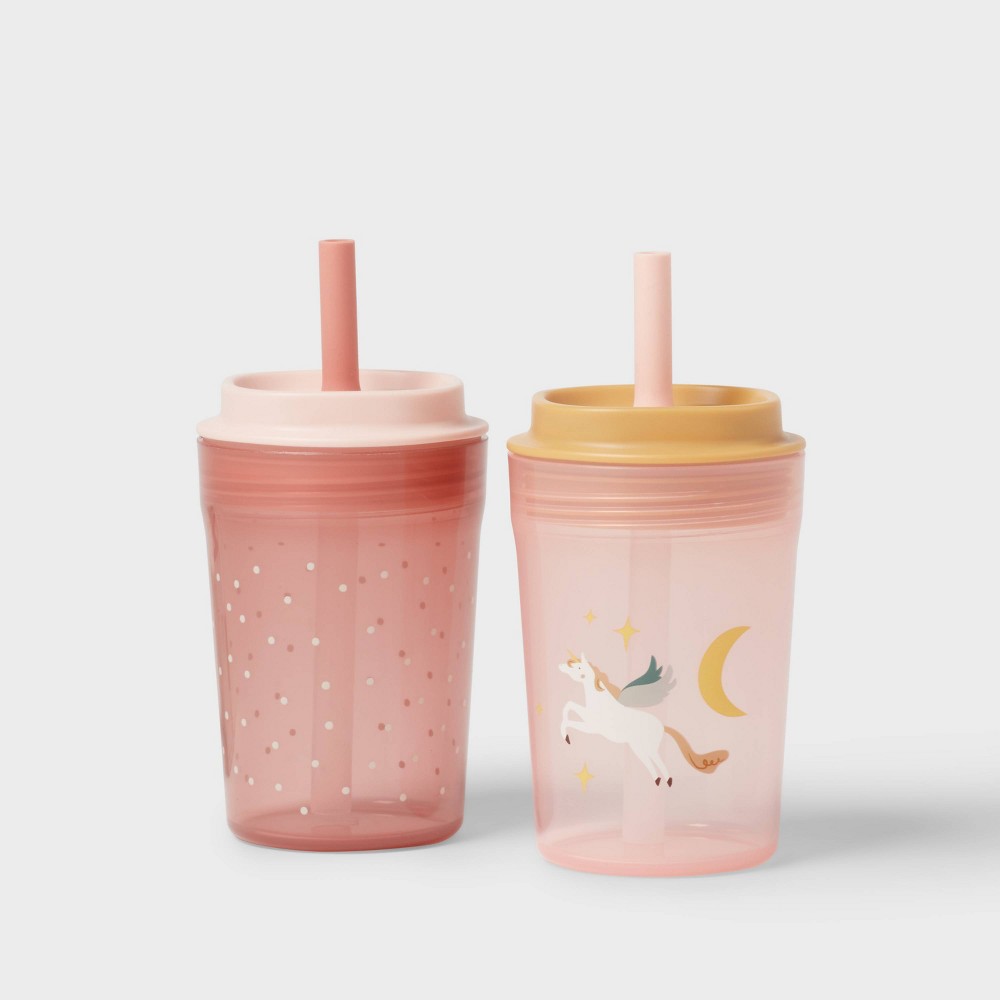 Photos - Glass Kids' 14oz 2pk Unicorn Single Wall Recycled Straw Tumblers Pink - Pillowfo