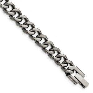Black Bow Jewelry Men's 7.5mm Dark Gray Titanium Classic Curb Chain Bracelet, 8 Inch - 1 of 3