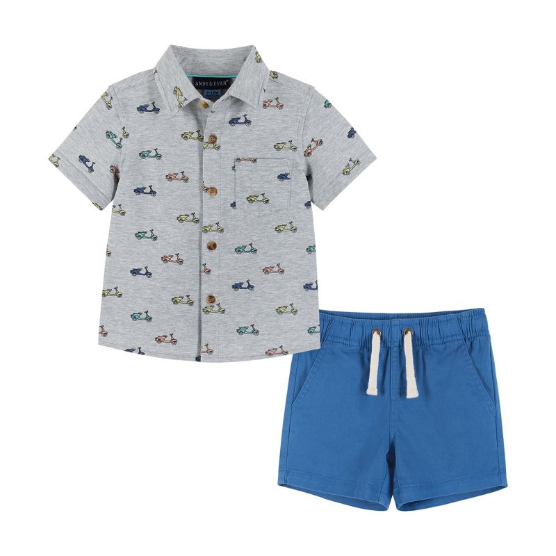 Andy & Evan  Infant  Scooters Short Sleeve Buttondown and Shorts Set, 1 of 5