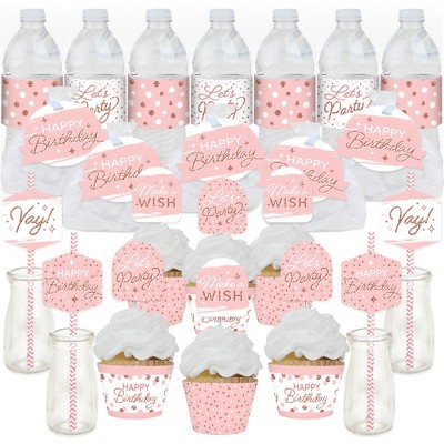 Big Dot of Happiness Pink Rose Gold Birthday - Happy Birthday Party Favors and Cupcake Kit - Fabulous Favor Party Pack - 100 Pieces