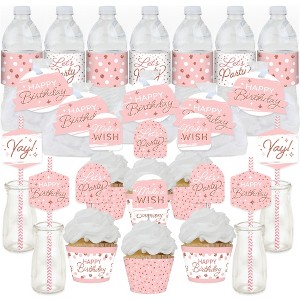 Big Dot of Happiness Pink Rose Gold Birthday - Happy Birthday Party Favors and Cupcake Kit - Fabulous Favor Party Pack - 100 Pieces - 1 of 4