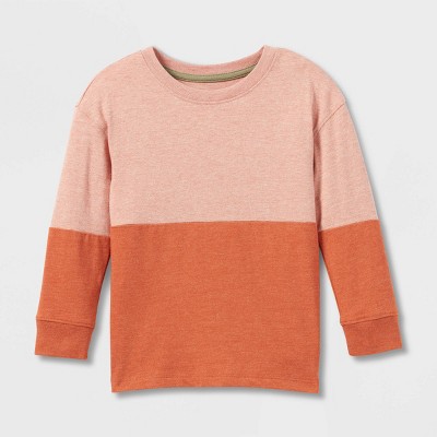 Toddler Boys' Colorblock Long Sleeve Jersey Knit T-Shirt - Cat & Jack™ Orange 2T