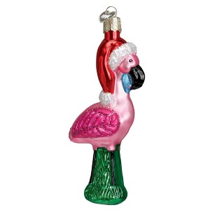 Old World Christmas 5.0 Inch Yard Flamingo Santa Hat Christmas Tree Ornaments - 1 of 3