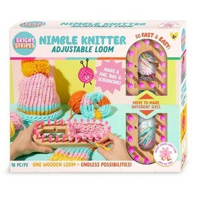 Bright Stripes Nimble Knitter Adjustable Bamboo Loom Kit, 18-Piece Set, Ages 8 and Up - 1 of 4