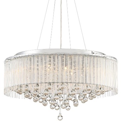 Vienna Full Spectrum Chrome Crystal Pendant Chandelier 24" Wide Silver Linen 8-Light Fixture for Dining Room House Foyer Kitchen