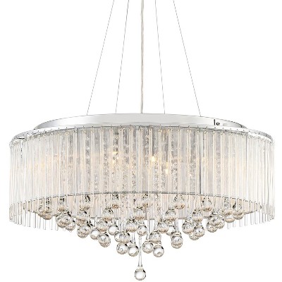 Vienna Full Spectrum Chrome Crystal Pendant Chandelier 24" Wide Silver Linen 8-Light Fixture for Dining Room House Foyer Kitchen