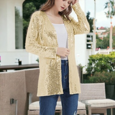 Женские кардиганы Anna-Kaci Women's Sequin Fashion Jacket Open Front Coat Blazer Party Cocktail Outerwear Cardigan- Medium, Gold — фото 4