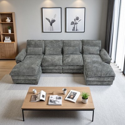 110" Chenille U-Shaped Sectional Sofa with Double Chaise & Memory Foam