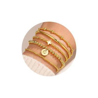 Turandoss 18K Gold Initial Cross Bracelets for Women Girls - Dainty Beaded Charm Bracelets for Kids, Layered Letter Bracelet for Girl, Christmas Gifts