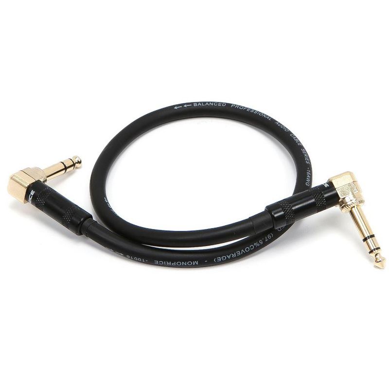 Monoprice Premier Series 1/4 Inch (TRS) Guitar Pedal Patch Cable Cord - 8 Inch - Black With Right Angle Connectors, 2 of 4