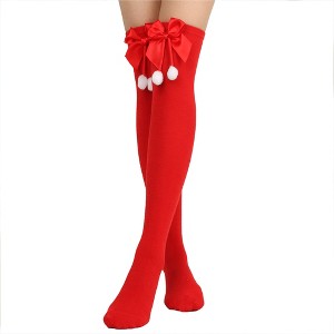 BABYYER Christmas Thigh High Stockings, Red Pompom Long Socks, Breathable and Soft for Xmas New Year Holiday Decorations (1 Pcs One size) - 1 of 4