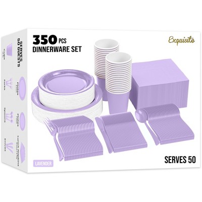 Crown Display 350-Piece Disposable Dinnerware Set – Paper Plates, Paper Cups, Napkins, Plastic Forks, Knives & Spoons – Serves 50 Guests