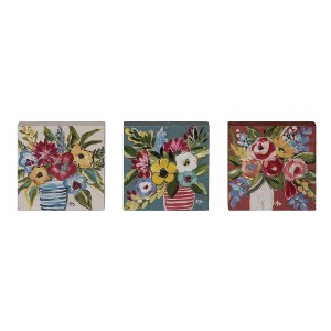 Transpac Wood Hand Painted Floral Block Decor Set Home Decorations Set of 3 Spring - 1 of 1