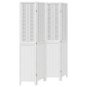 vidaXL Room Divider 4 Panels White Solid Wood Paulownia - 1 of 4