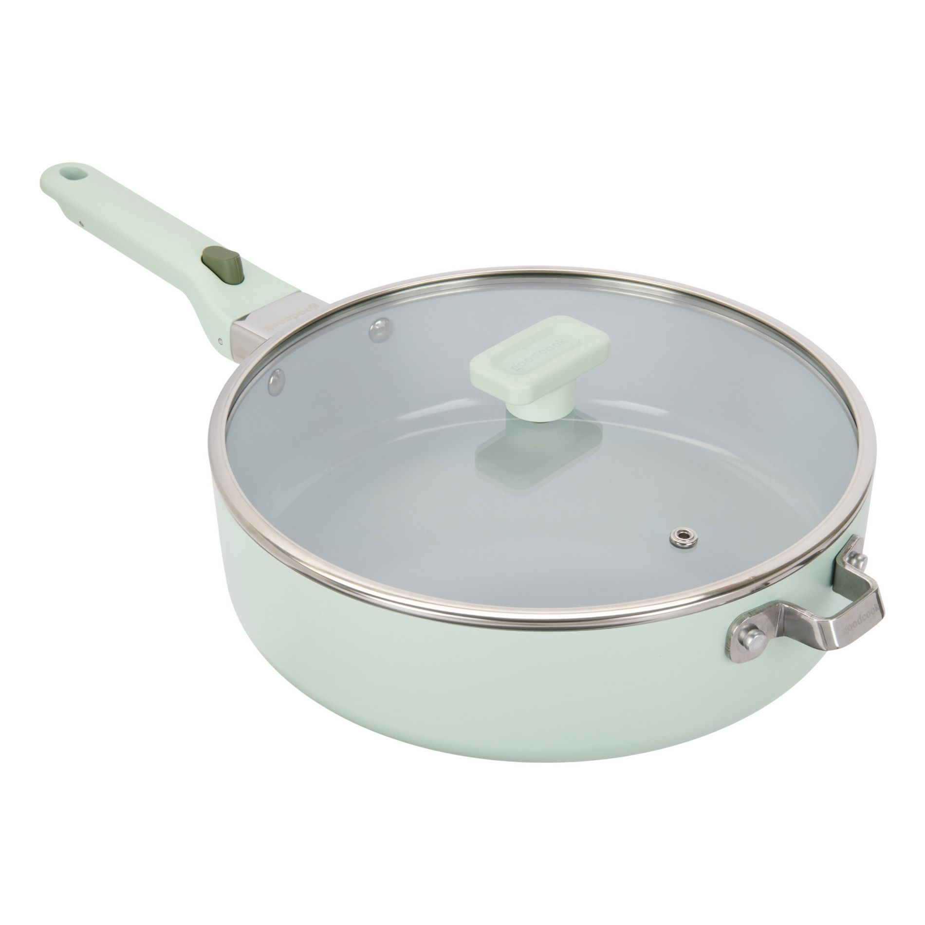 GoodCook 4qt Ceramic Nonstick Deep Saute Pan Removable Handle Sage Green