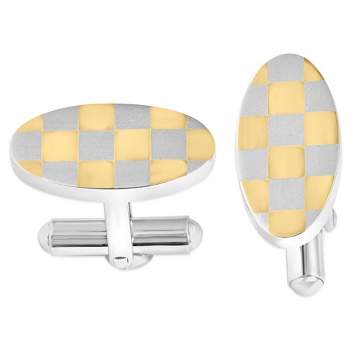 Pompeii3 Men's Stainless Steel And Checkered Gold Polished 11mm Cufflink