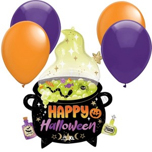 LoonBalloon 30" Halloween Witch’s Brew Cauldron Foil Balloon with 4 Latex Balloons – Spooky Party Decoration Set - 1 of 4