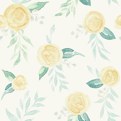 RoomMates Watercolor Roses Magnolia Home Wallpaper Yellow