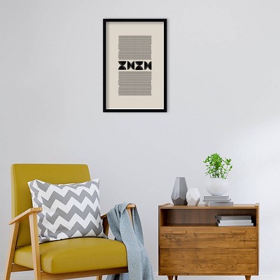 28'' x 21'' Black and Beige Abstract Framed Print