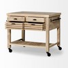HomeRoots 32" Natural Solid Wood Rolling Kitchen Island With Storage - 4 of 4