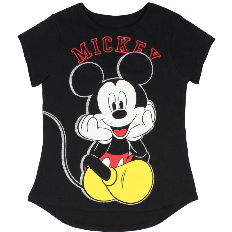 Disney Girls' Mickey Mouse Hands On Cheeks Glitter Accent T-Shirt, 1 of 4